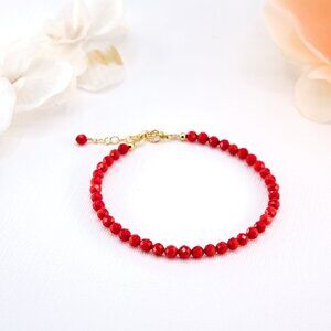 Dainty Red Coral Gemstone Bracelet, 14k Gold Filled, Perfect for Gifting